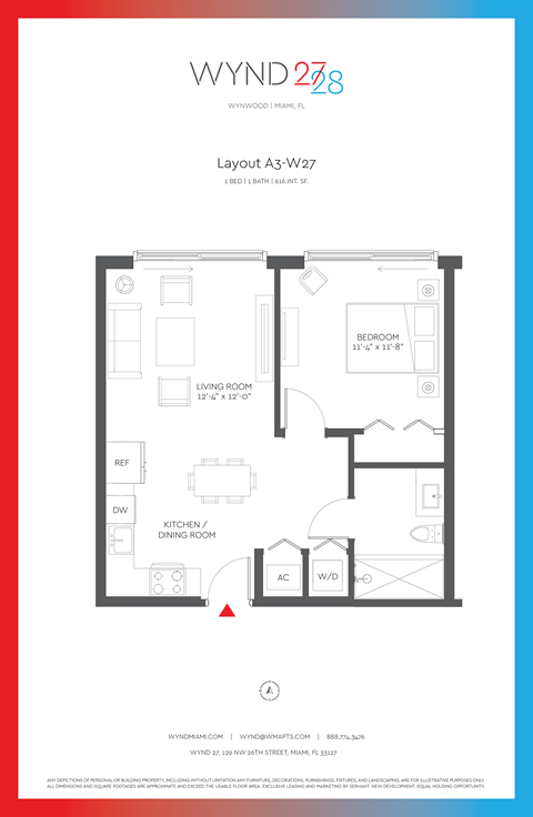 W27 - 1BR 1BA_616 SF - A3 at WYND 27 & WYND 28, Miami, FL, Florida , 33127